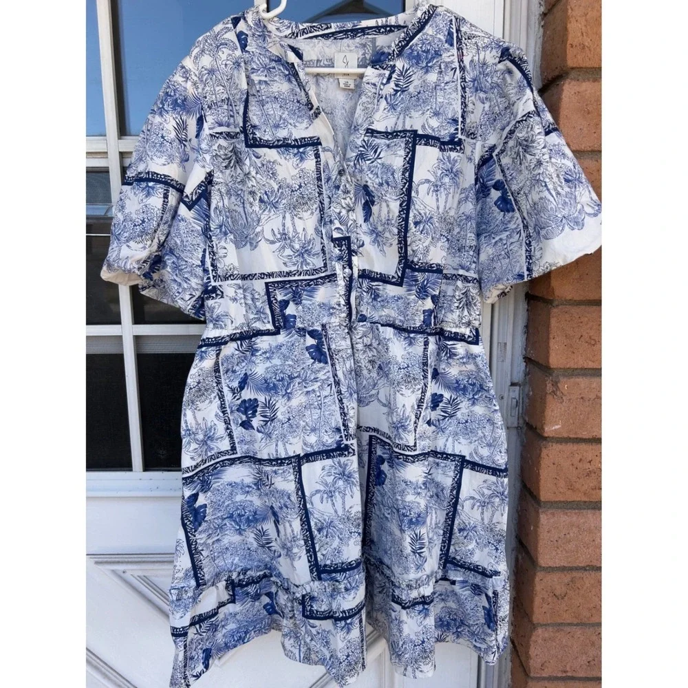 Joie Tropical Toile Patchwork Button Front Tiered Mini Dress 14
